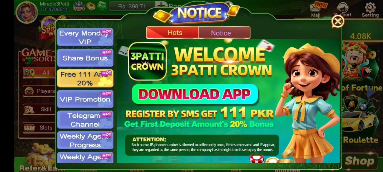 Claim 111 PKR Welcome Bonus Teen Patti Crown