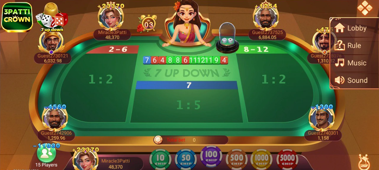 7 Up Down guessing game on Teen Patti Crown