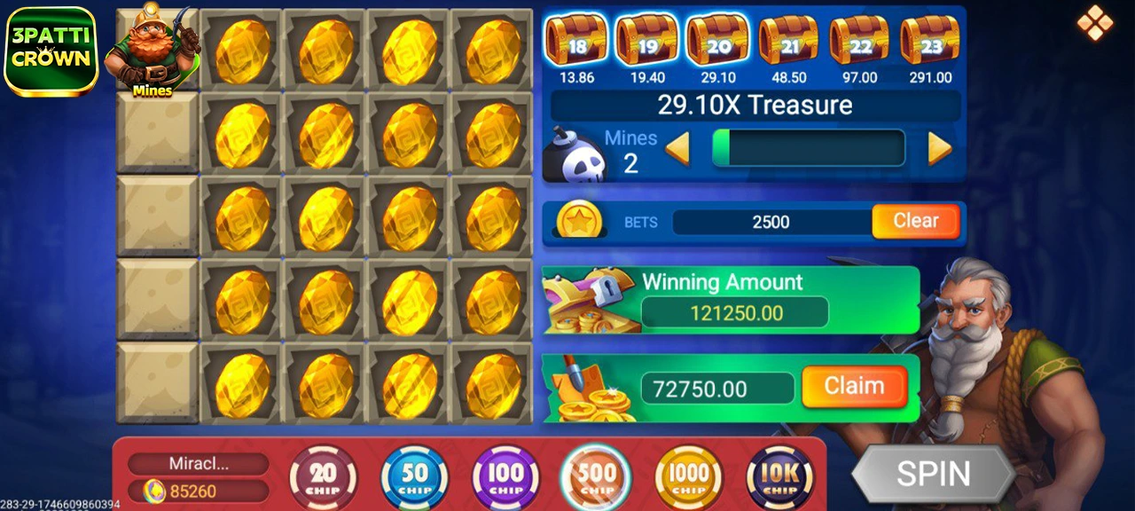 Mines strategy game in Teen Patti Crown app