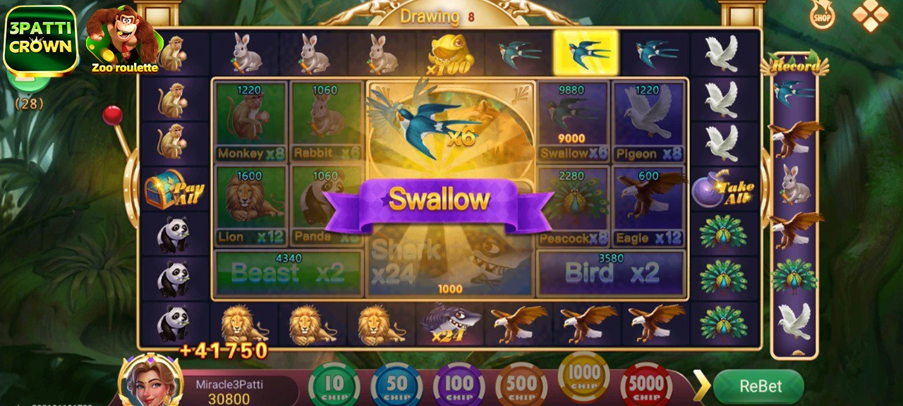 Zoo Roulette game on Teen Patti Crown Pakistan